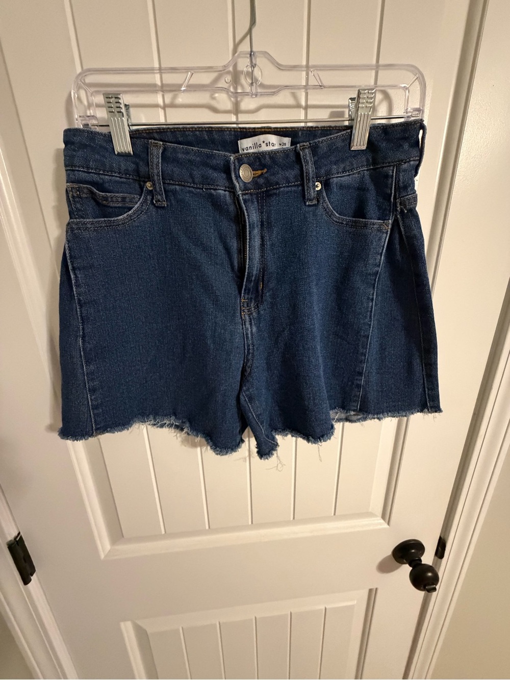 Vanilla Star Blue Denim Frayed Hem Cutoff Shorts